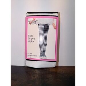 Music Legs Girls Striped Tights Black White Style 270 Sz‎ XL Denier NEW